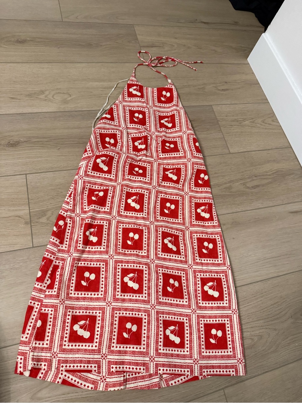 Abercrombie & Fitch Red Halter Mini Dress with White Cherry Print